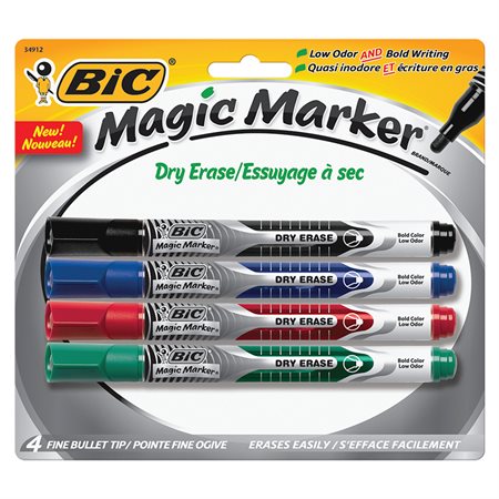 Intensity® Dry Erase Whiteboard Markers Bullet tip assorted colours (pkg 4)