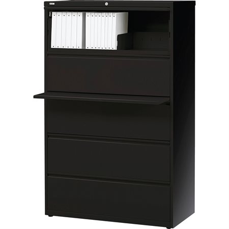 Lateral File 5 drawers. 36 x 19 x 68 in. H. 202 lbs. black