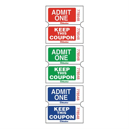 Admission Tickets Roll of 2,000 tickets, double. assorted colours - English