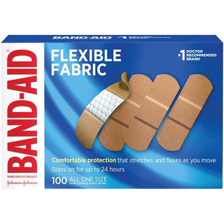 Bandages adhésifs BAND-AID® tissu flexible 1po (bte 100)