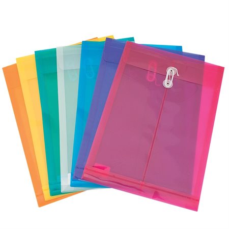 Enveloppe en polyéthylène translucide 9-3 / 4 x 13-1 / 2 po. Ouverture verticale. couleurs variées