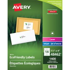 EcoFriendly White Mailing Labels Box of 100 sheets 4 x 1-1/3" (1400)