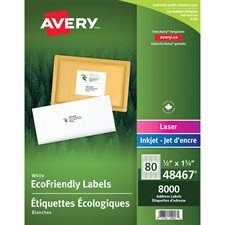 Étiquettes d'adresse blanches Écologiques Boîte de 100 feuilles 1-3/4 x 1/2" (8000)