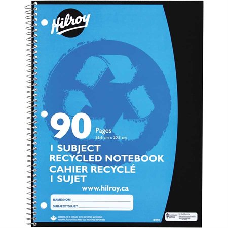 Cahier de notes recyclé 10-1 / 2 x 8 po 90 pages (45 feuilles)