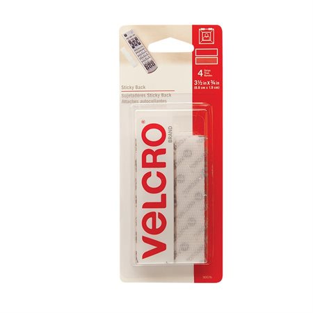 Velcro® Fasteners Strips, 3-1 / 2 x 3 / 4". Package of 4. white