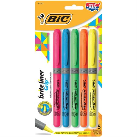 Brite Liner® Grip Highlighter Package of 5 assorted colours