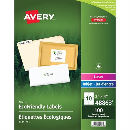 EcoFriendly White Mailing Labels Package of 10 sheets 4 x 2" (100)