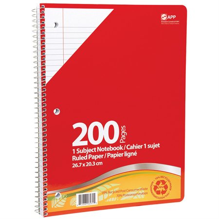 Recycled Spiral Ruled Notebook 1 subject 200 pages