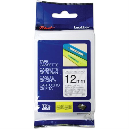 P-Touch TZe Printing Tape Cassette 12 mm black on clear