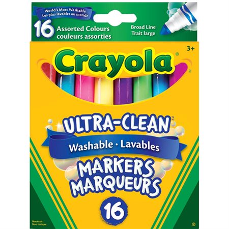 Marqueurs lavables Ultra-Clean Pointe Large couleurs classiques - boîte de 16