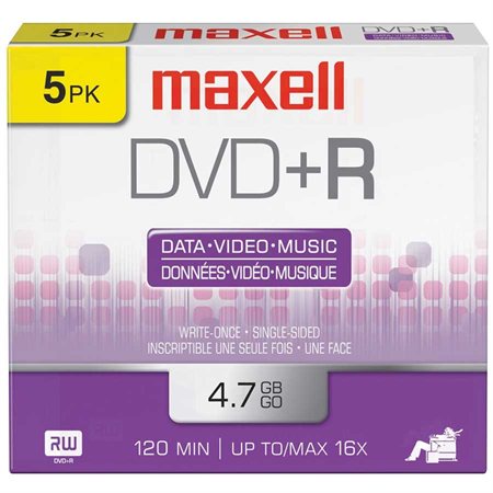 Disque DVD+R inscriptible 16x Avec boîtier pqt 5