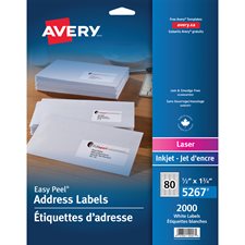 Easy Peel® White Rectangle Labels Package of 25 sheets 1-3/4 x 1/2” (2000)