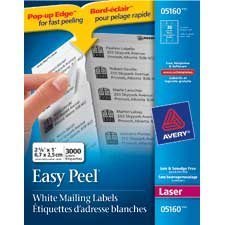 Étiquettes d'adresse blanches laser Easy Peel® Boîte de 100 feuilles 2-5 / 8 x 1"  (3000)