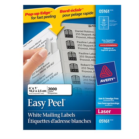 Étiquettes d'adresse blanches laser Easy Peel® Boîte de 100 feuilles 4 x 1"  (2000)