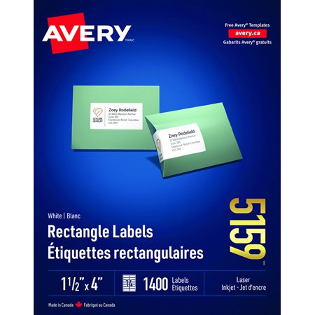 Étiquettes rectangulaires blanches Easy Peel® Boîte de 100 feuilles 4 x 1-1 / 2"  (1400)