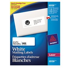 Easy Peel® White Rectangle Labels Box of 100 sheets 4 x 1-1/2"  (1400)