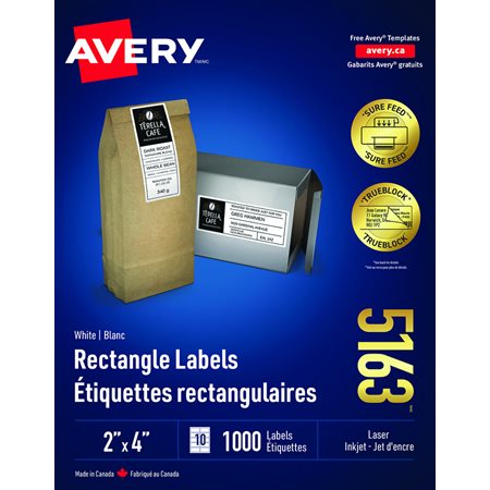 Étiquettes rectangulaires blanches Boîte de 100 feuilles 4 x 2” (1000)