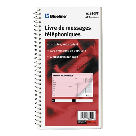 Telephone message book 400 messages. 11 x 5-11 / 16”. English