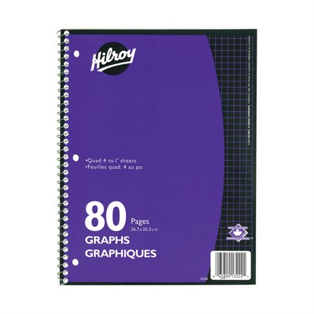 Cahier à reliure spirale Quadrillé 4 carrés / pouce. 80 pages