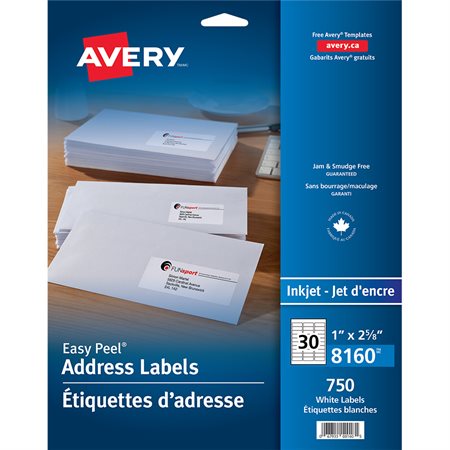 Étiquettes d'adresse blanches Easy Peel® Paquet de 25 feuilles 2-5 / 8 x 1" (750)