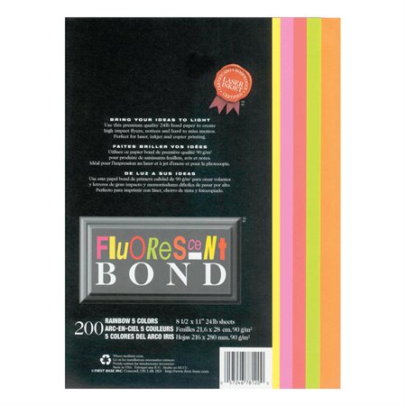 Papier Fluorescent Bond Rose, jaune, rouge, vert, orange