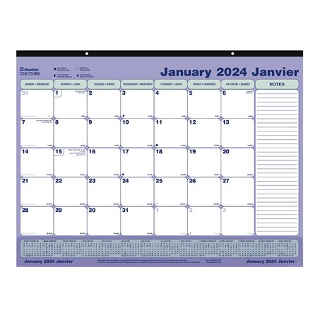 Calendrier sous-main mensuel (2025) 21-1 / 4 x 16 po, avec bande de vinyle transparente bilingue