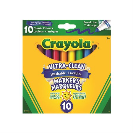 Marqueurs lavables Ultra-Clean Pointe Large couleurs classiques - boîte de 10