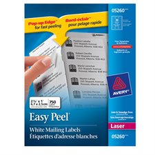 Easy Peel® White Rectangle Labels Package of 25 sheets 2-5/8 x 1” (750)