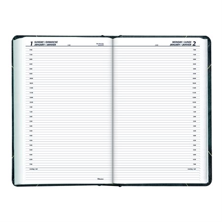 Daily Diary (2024) Green cover, 30-minute schedule Bilingual