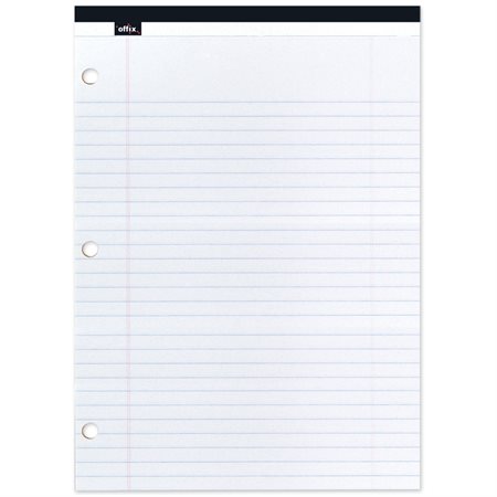 Offix®  Note Pads Letter  (8-1 / 2 x 11-3 / 4 in.) ruled 11 / 32, 3-hole punched, white