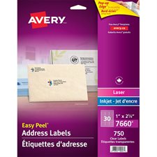 Easy Peel® Clear Mailing Labels 1 x 2-5/8"  (750)