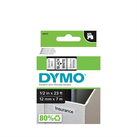 Cartouches D1 pour étiqueteuses Dymo® 12 mm x 7 m noir sur blanc