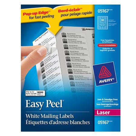 Étiquettes d'adresse blanches laser Easy Peel® Boîte de 100 feuilles 1-3 / 4 x 1 / 2"  (8000)