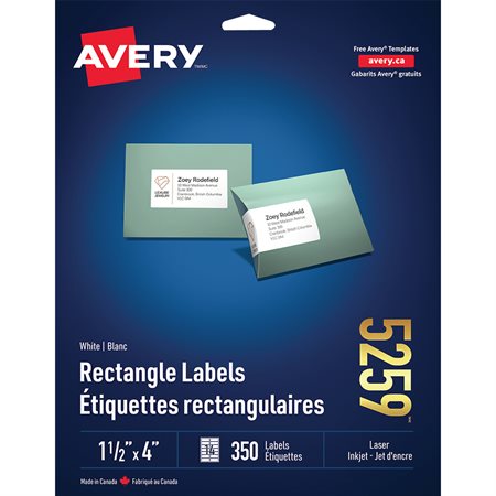 Easy Peel® White Rectangle Labels Package of 25 sheets 4 x 1-1 / 2"  (350)