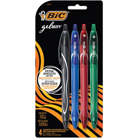 Gel-Ocity™ Retractable Rollerball Pen Package of 4 assorted colours