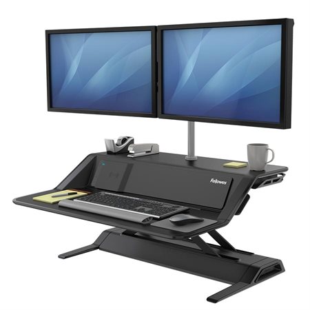 Lotus™ DX Convertible Sit Stand Workstation with Built-in Charging Station black