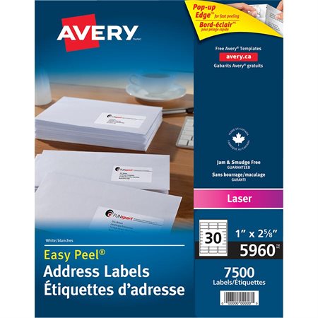 Easy Peel® White Rectangle Labels Box of 250 sheets 2-5 / 8” x 1” (7500)