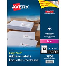 Easy Peel® White Rectangle Labels Box of 250 sheets 2-5/8” x 1” (7500)