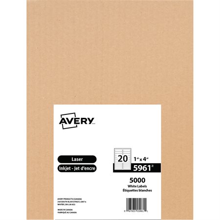 Easy Peel® White Rectangle Labels Box of 250 sheets 4 x 1" (5000)