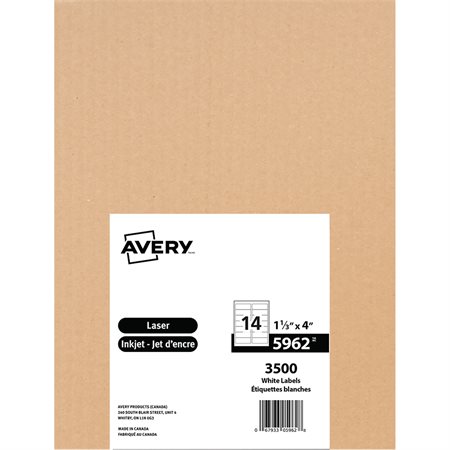 Easy Peel® White Rectangle Labels Box of 250 sheets 4 x 1-1 / 3"  (3500)