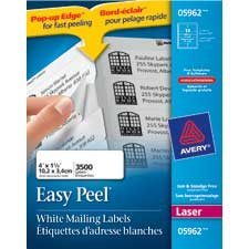 Étiquettes rectangulaires blanches Easy Peel® Boîte de 250 feuilles 4 x 1-1/3"  (3500)