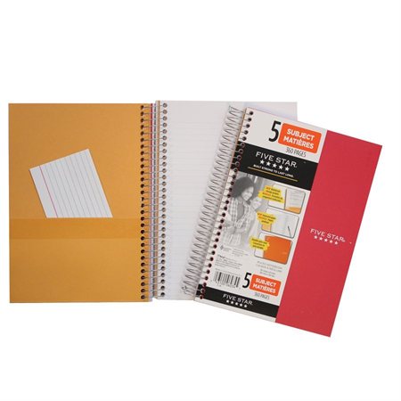 Five Star® Spiral Notebook 5 subjects, 360 ruled pages. 9-1 / 2 x 6"