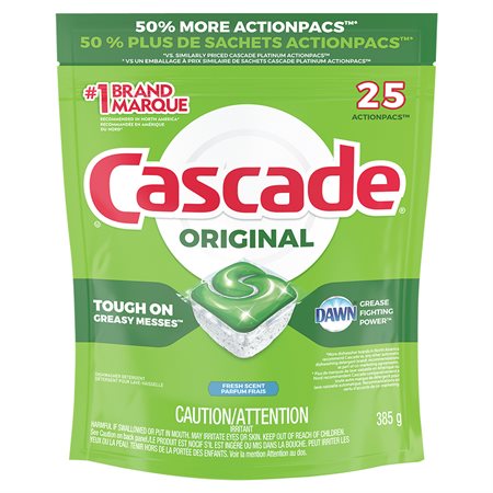 Cascade 2-in-1 Action Pacs® Dishwasher Detergent Package of 25 fresh scent