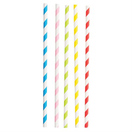 Compostable Paper Straws striped, assorted colours