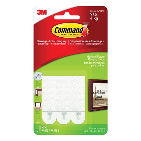 Command™ Picture Hanging Strips Package of 3 white, holds up tp 9 lbs