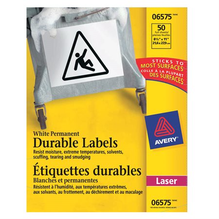 Étiquettes durables blanches TrueBlock™ 8-1 / 2 x 11” (50)