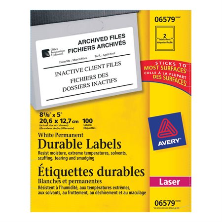 TrueBlock™ White Durable Labels 8-1 / 8 x 5" (100)