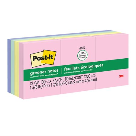 Post-it® Greener Notes - Sweet Sprinkles Collection 1-1 / 2 x 2 in. 100-sheet pad (pkg 12)