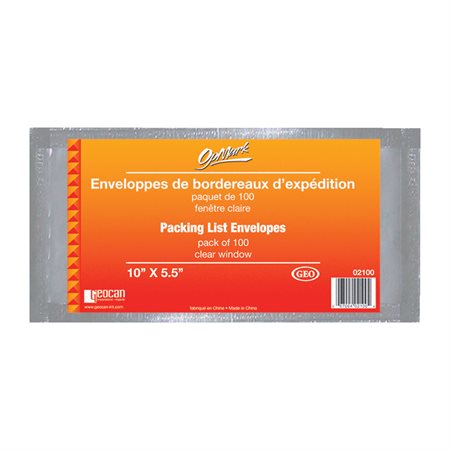 Packing Slip Envelope Clear window, 10 x 5-1 / 2". pkg 100