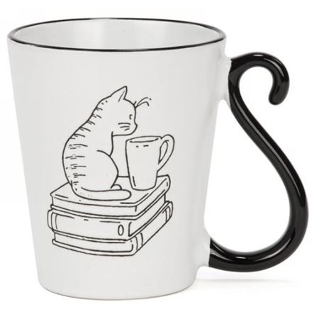 CAT TAIL MUG - CAT ON BOOKS